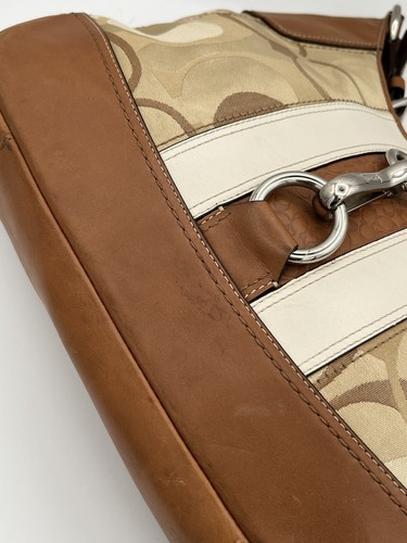 Coach Vtg Hampton Shoulder Bag Signature C Logo Purse Hobo Jacquard Tan F13336 - Picture 5 of 9