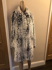 Roman Black & White Animal Print Faux Fur Coat ~ Size L ~ Lined ~ Knee Length