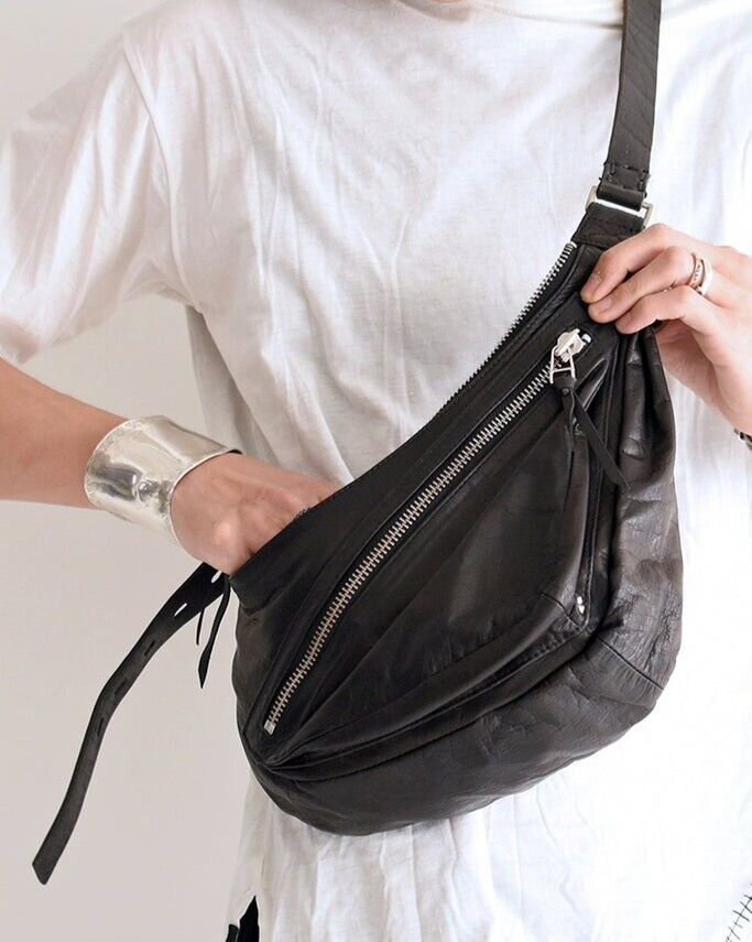 KMRii Double Shoulder Bag Black Goat Skin Cow Leather 1901 KMRii Double Shoulder Bag Black Goat Skin Cow Leather 1901