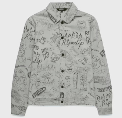 RIPNDIP Sharpie Denim Jacket Black Drawing Mens Size Small Graphic 90s Y2K 