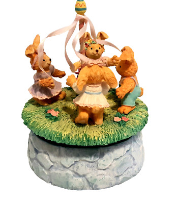 RUSS BERRIE 'Bunny Boutique' Musical Maypole w Swiss movement ''Simple Gifts'' NIB