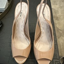 Miu Miu by Prada sling back heels peep toe tan sculpted heels Sz 39 Platform
