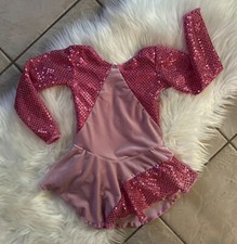 NEW Girls SEQUIN Mauve Pink VELVET CONFETTI Competition FIGURE ICE SKATING Dress