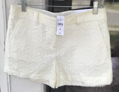 Loft sz 2 Ivory Crochet Lace Shorts $55 NWT 4 inch Inseam D7