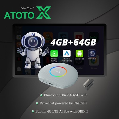 ATOTO Ultra 4G+64GB Wireless Carplay AI BOX Android Drivechat Bluetooth Adapter