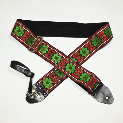 Vintage MORRIS Embroidered Hippie Guitar Strap, Metal Buckle, Japan 1970s, 55mm