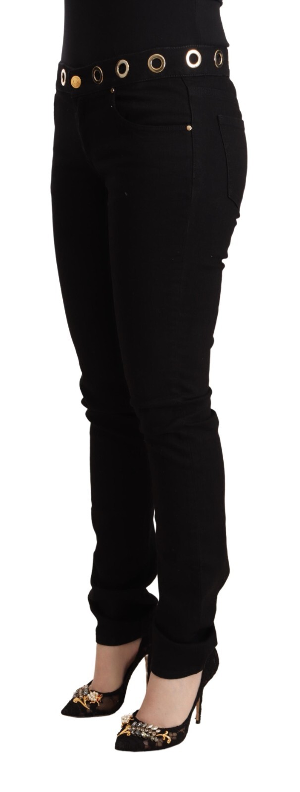 PIERRE BALMAIN Jeans Black Cotton Stretch Embellished Skinny Denim W31 RRP $1000 image 2