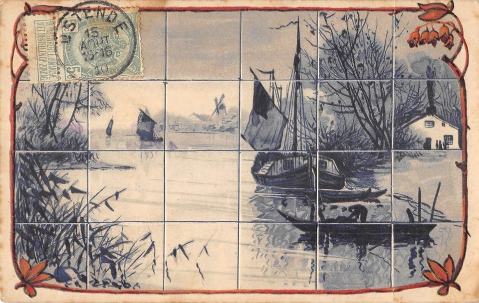 CPA FANTAISIE REPRESENTANT UN PAYSAGE AU BORD D'UN LAC / VOILIER - Photo 1/1
