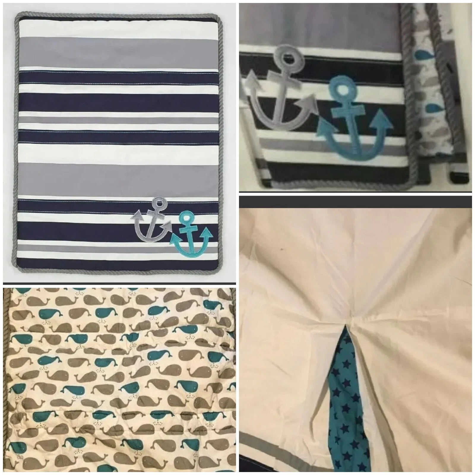 NEW HIGH SEAS 3PC CRIB SET NAVY BLUE & GRAY ANCHOR *