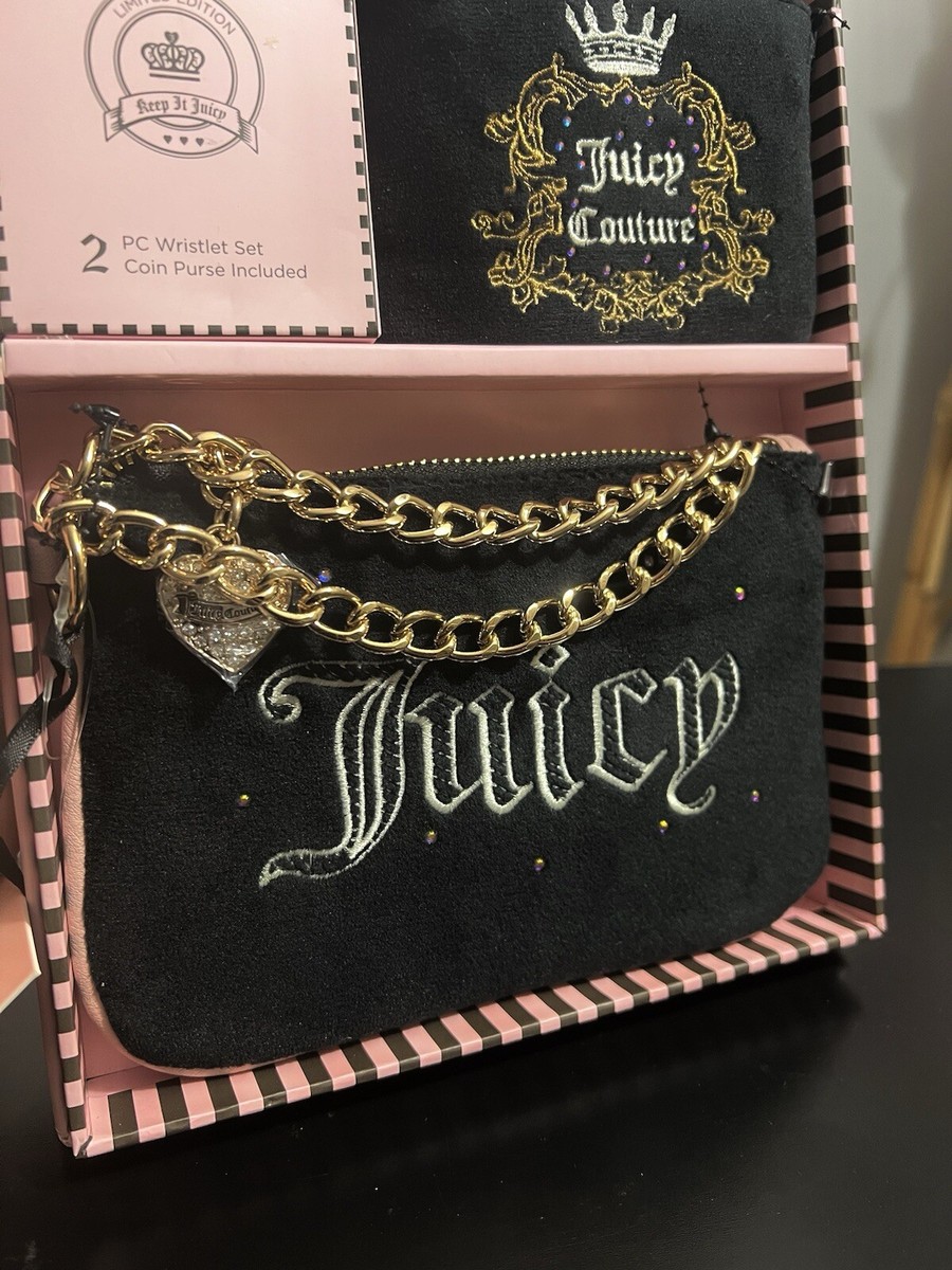 Juicy Couture Wristlet Set with Coin Purse Black Velvet Heritage