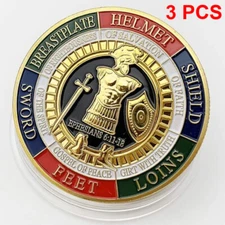 3pcs Put On the Whole Armor Of God Commemorative Collection Challenge Coins Gift