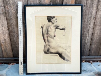 2 beautiful charcoal figure studies on paper, unsigned, (1940s/50s).