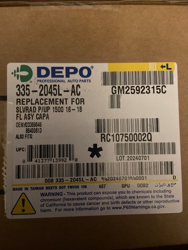 Depo 335-2045L-AC Fog Light Assembly Left For 2016-2019 Chevrolet Silverado 1500 - Picture 2 of 2