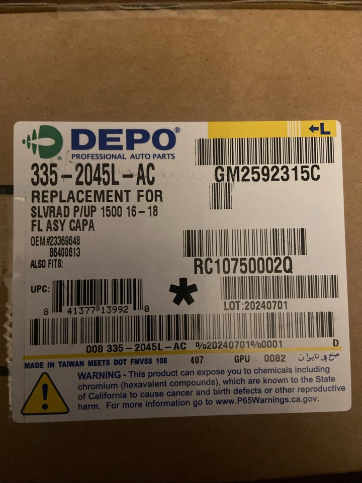 Conjunto de luces antiniebla izquierda Depo 335-2045L-AC para Chevrolet Silverado 1500 2016-2019 Foto 2 de 2