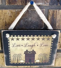 Live Laugh Love Hanging Wall Sign Plaque Primitive Country Rustic Farmhouse
