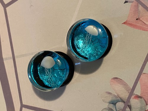 7/16"G Glass Jellyfish plugs & taper/stretchers SET, Never used, BLUE - Picture 4 of 7