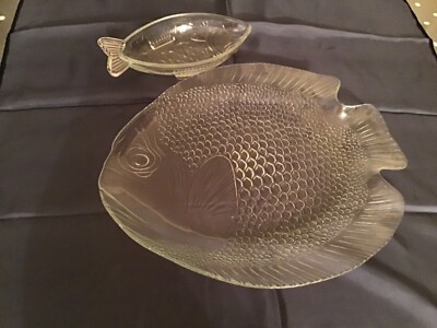 Glass fish platter with sauce dish.
