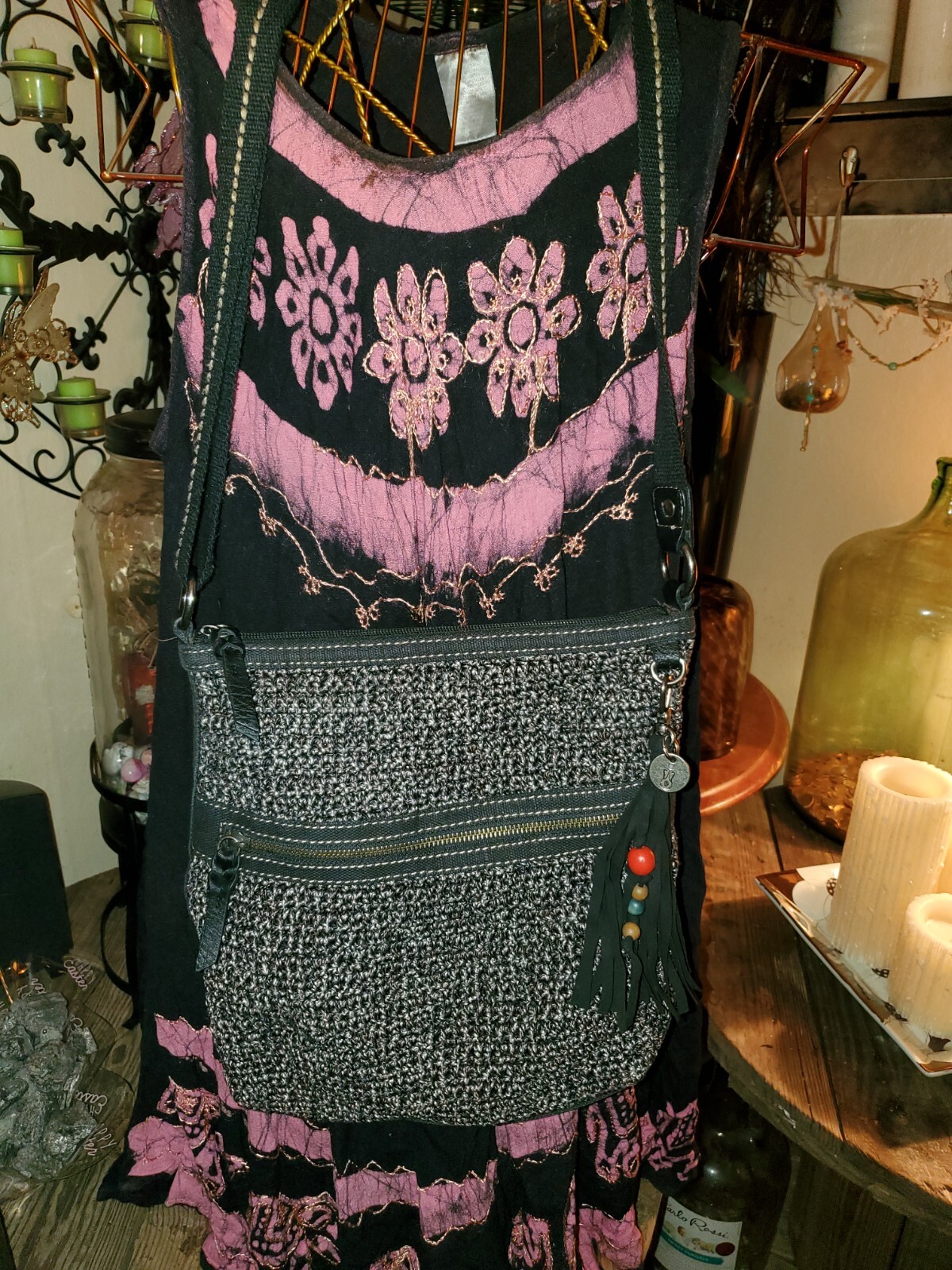 The Sak Lucia Crochet Crossbody Bag Urban Gray Black Gem