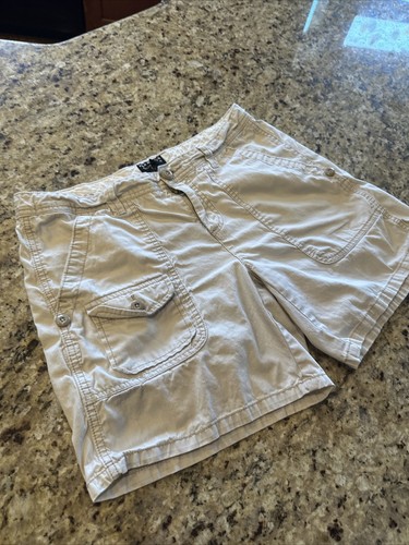 POLO Ralph Lauren Shorts Size 10 Tan Cream Cargo Zip Roll Drawstring Y2K Vintage - Picture 2 of 22