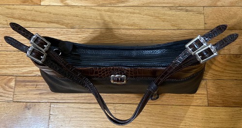 Brighton Black Pebble Leather Brown Croc Heart Hobo Shoulder Bag - Picture 7 of 8