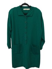 Karen Lessly Sweater Dress Green Womens Size L Acrylic Collared Long Sleeve