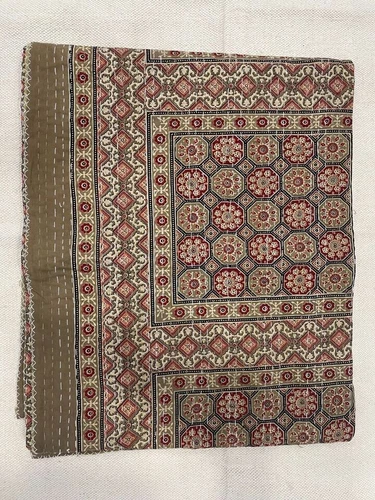 Indian Handmade Kantha Quilt Hand Block Print King Size Bedspread Blanket