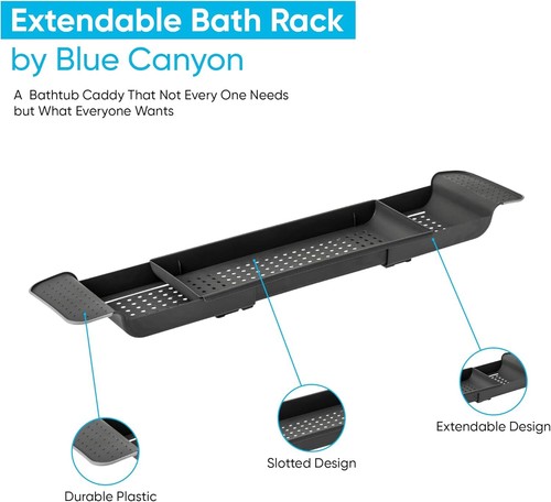 BLUE CANYON EXTENDING OVER BATH RACK CADDY SLATE/BLACK PLASTIC LUXURY BATHROOM - Picture 9 of 11