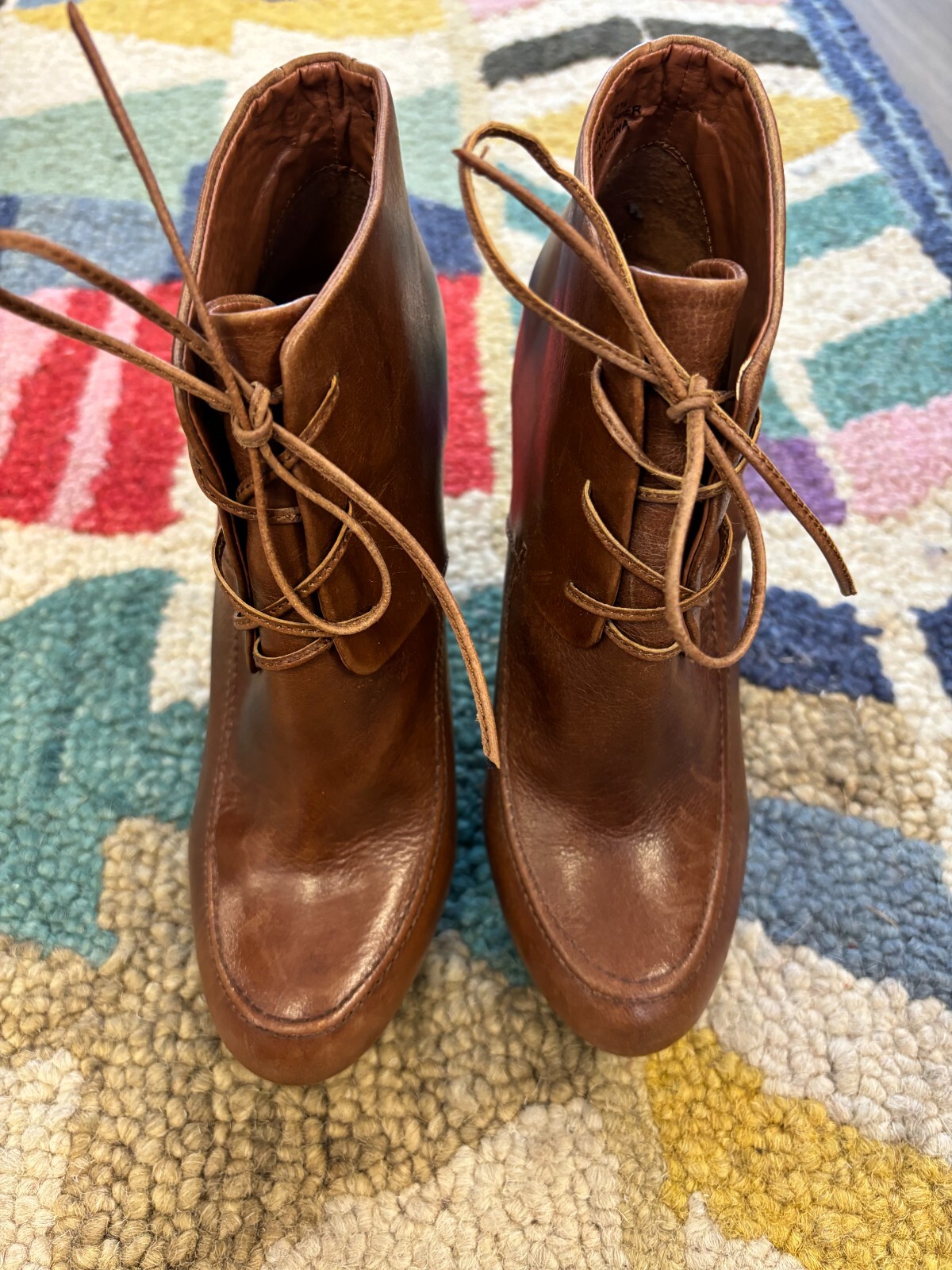 Kelsi Dagger Evonna Brown Leather Lace Up High Heeled Bootie Boots Size 7.5