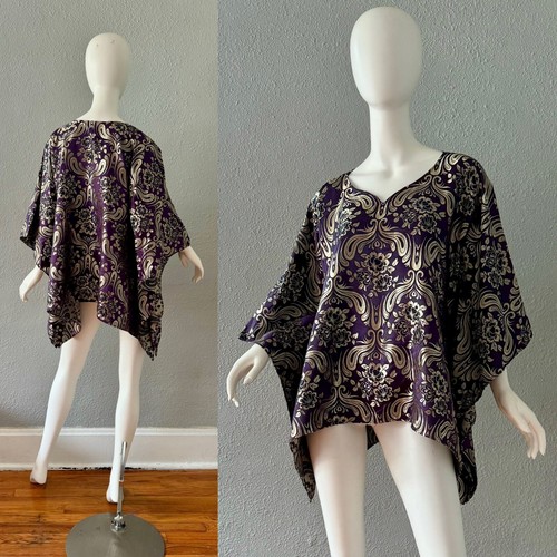 Vintage 60s Style Gold Brocade Boho Hippie Caftan Top