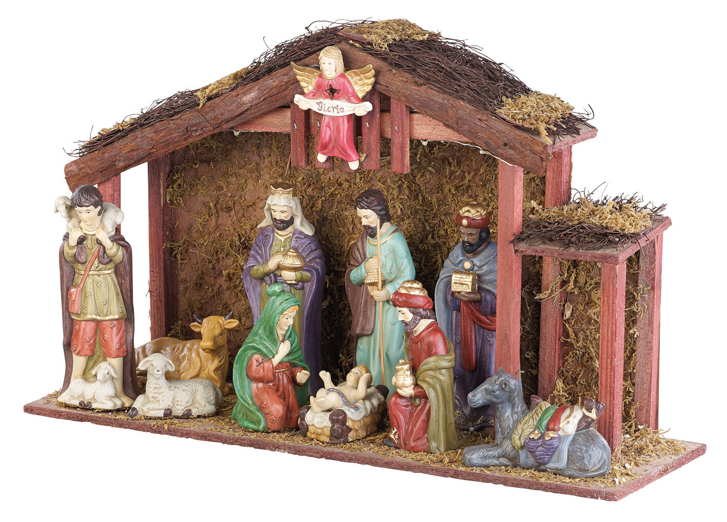 Grande crèche de Noël lumineuse Pearl et ses 11 figurines de la nativité
