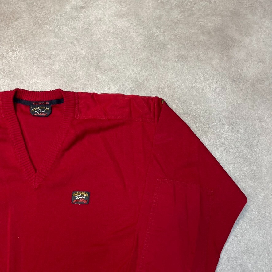 Paul & Shark Yachting Knit Sweatshirt Mens Large V-Neck Heavyweight Sweater Red image 2
