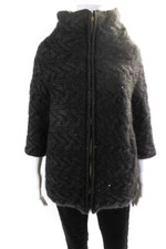 Herno Womens Cable Knit Sequin 3/4 Sleeve Coat Jacket Dark Gray Size Eu 42