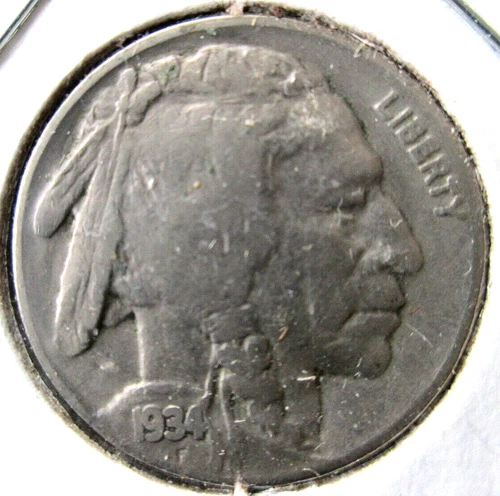 1934-P BUFFALO, BOLD DATE, FULL RIMS, PARTIAL HORN, VF CONDITION, CIRCULATED