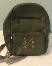 Thirty One Boutique Backpack Olive Green Pebbled Vegan Leather    INITIALS J P 