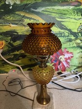 Vintage Amber Glass Quilted Pattern lamp With...