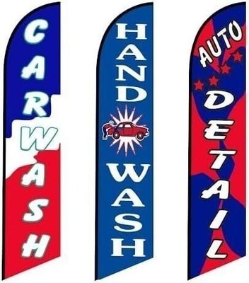 3 (three) Tall Feather Flags of Car Wash Hand Wash And Auto Detail for...
