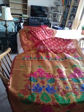 jaquard silk sari with choli blouse and lehenga skirt peacock gold purple