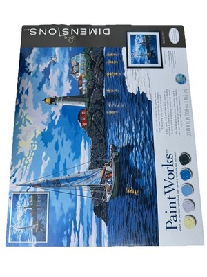 Paint Works Paint By Number Kit 20''X14 Twilight Beacon Lighthouse Boat Shop 
