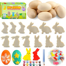 Easter Egg Painting Kit, 24Pcs Wooden Eggs and Bunny for Easter Crafts Basket St