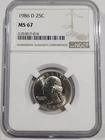 1986-D 25c MS67 NGC Washington Quarter PCGS