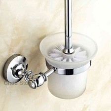 Brass Chrome Finish Toilet Bowl Brush Holder Wall Mounted Frosted Glass Tumbler