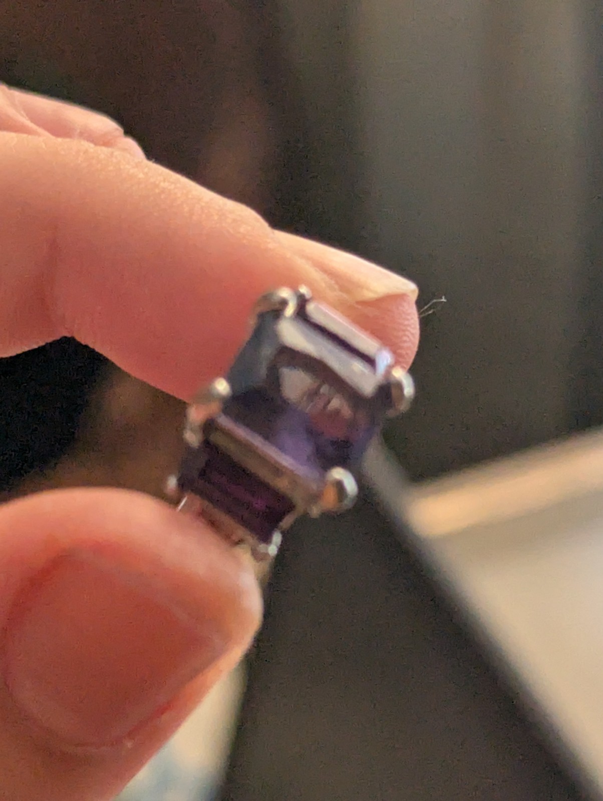 Purple Rectangular Studded Rhinestone Ring - image 3