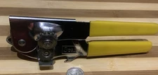 Vintage Sears Hand Crank Yellow Handle Handheld Can & Bottle Opener
