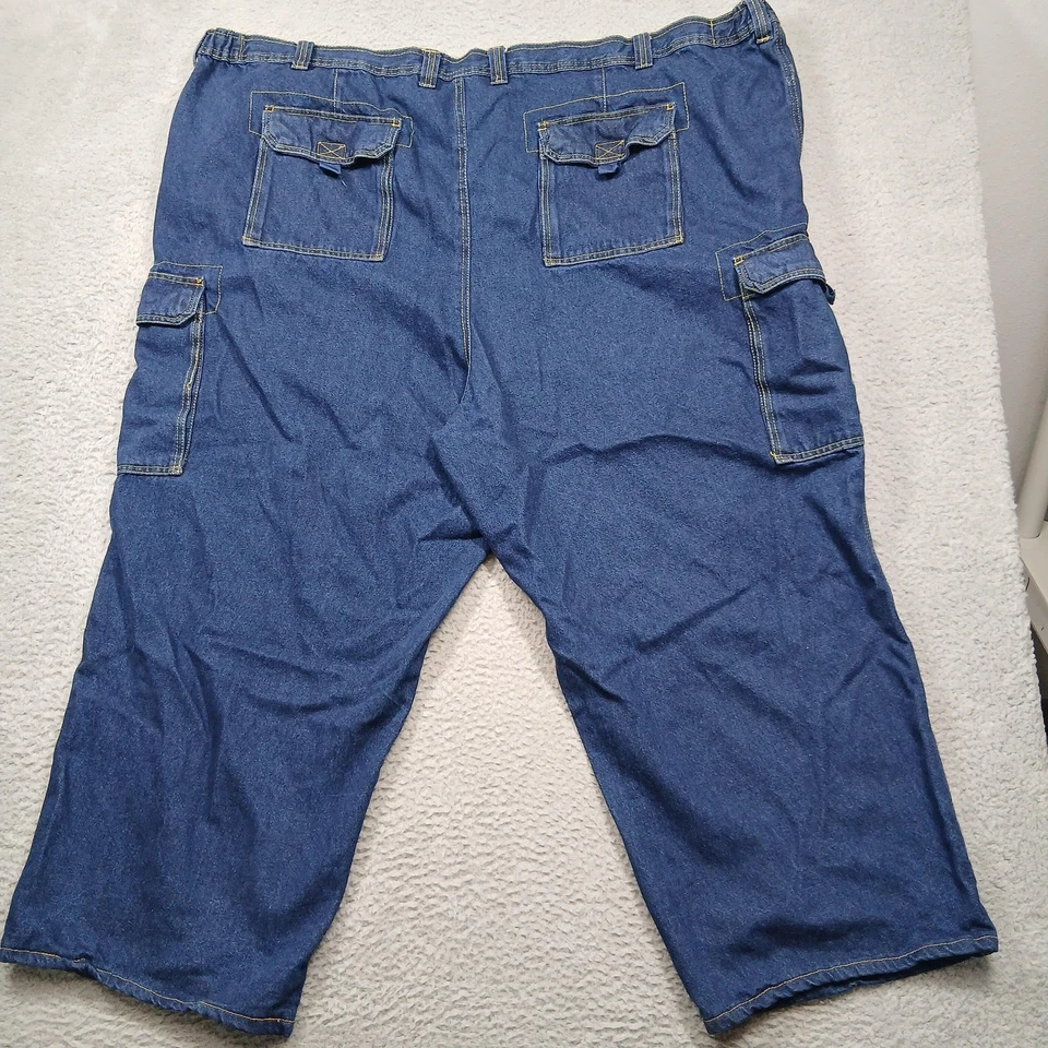 KingSize Jeans Cargo Mens 58x38 Blue Denim Elastic Waist Multi Pocket Big & Tall - Image 2 of 4