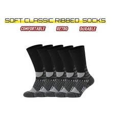 Men's Ribbed Comfortable Trouser Socks 6-10 Durable Black 5 Pack NEW