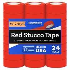 Red Stucco Tape 2inx60yd 24 Rolls Made in USA Heavy Duty