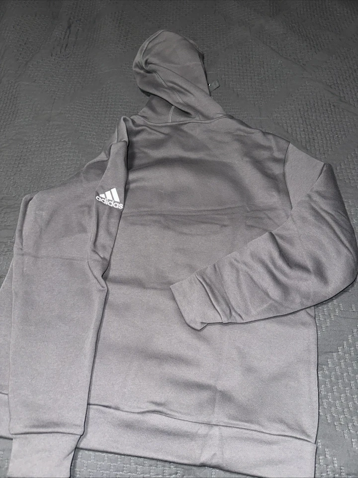 Sudadera con Capucha Adidas Polar Para Hombre Talla Pequeña Gris Oscuro/Blanco Logo Etiquetas Nuevas Foto 2 de 4