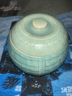 Vintage McCoy Pottery Honeycomb Cookie Jar with Lid Green Drip Glaze 8" (A)