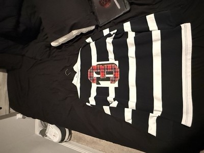 Supreme Rugby Striped Black White Long Sleeve polo Shirt L
