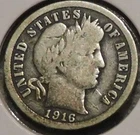 Silver Dime - Barber - 1916 (Scratch by chin)
